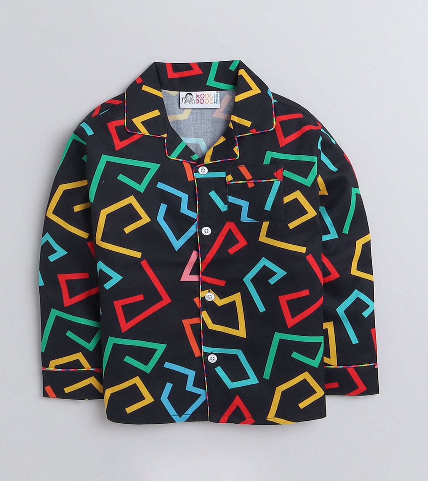 Electric Black Zig-Zag printed Nightsuit Set