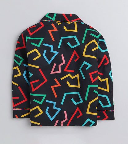 Electric Black Zig-Zag printed Nightsuit Set