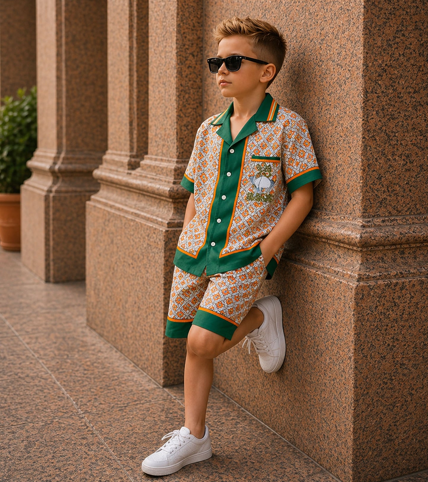 Emerald Heritage Luxe Pure Cotton Co-ord Set For Boys
