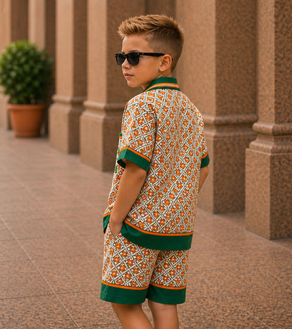 Emerald Heritage Luxe Pure Cotton Co-ord Set For Boys