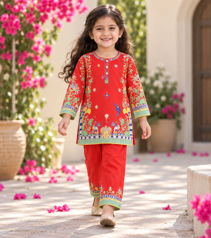 Festive Charm Girls Pyjama Kurta Set