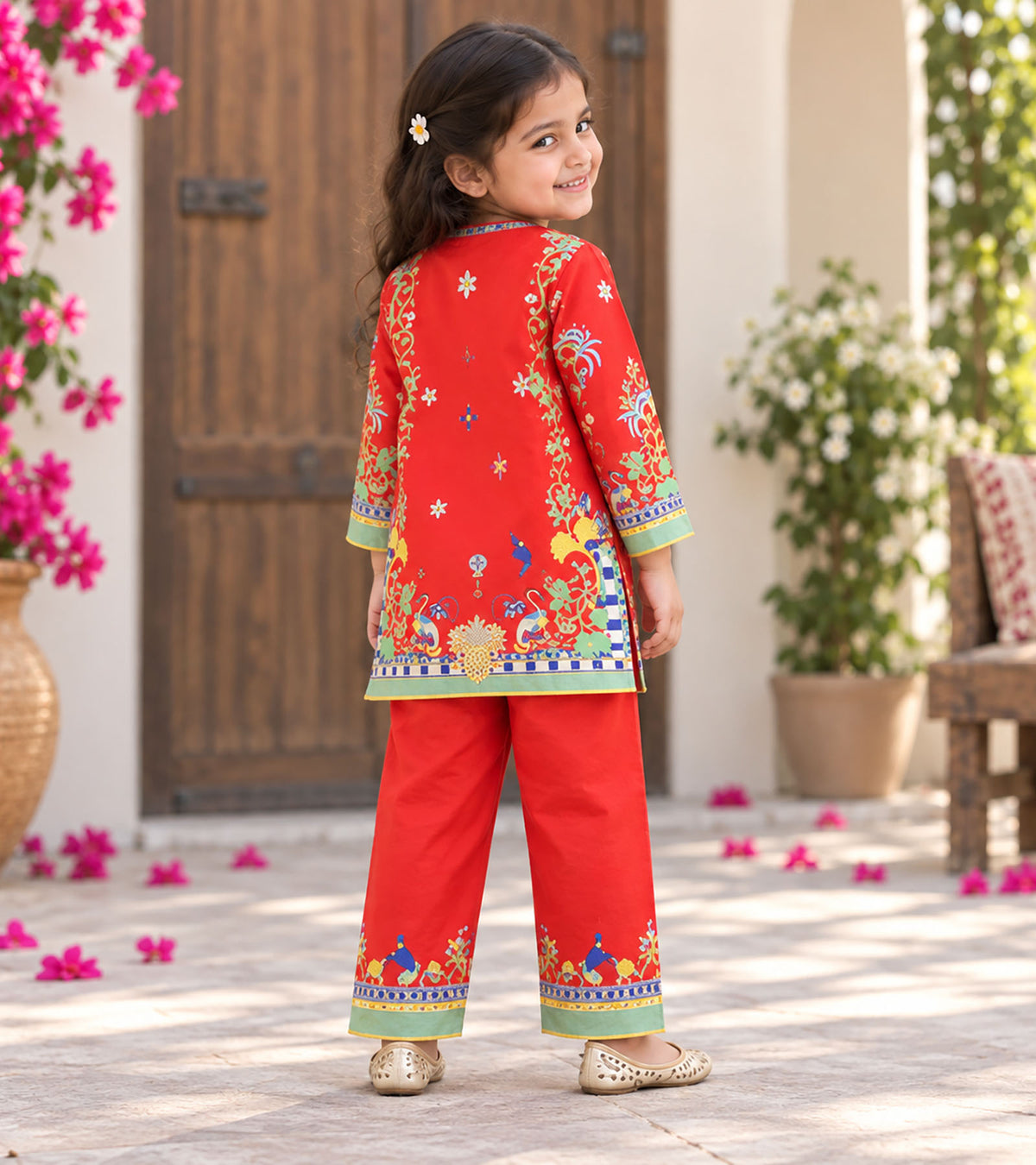 Festive Charm Girls Pyjama Kurta Set