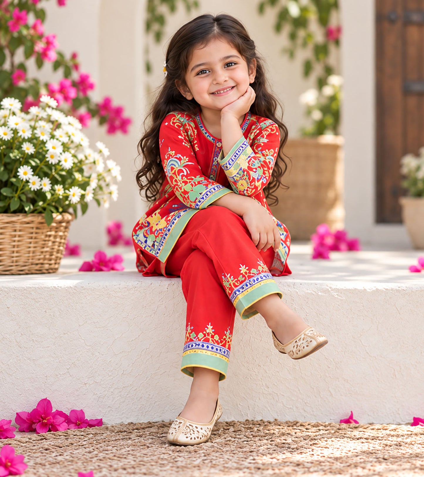 Festive Charm Girls Pyjama Kurta Set