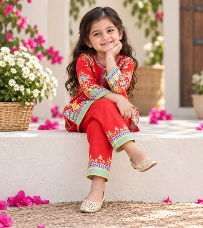 Festive Charm Girls Pyjama Kurta Set