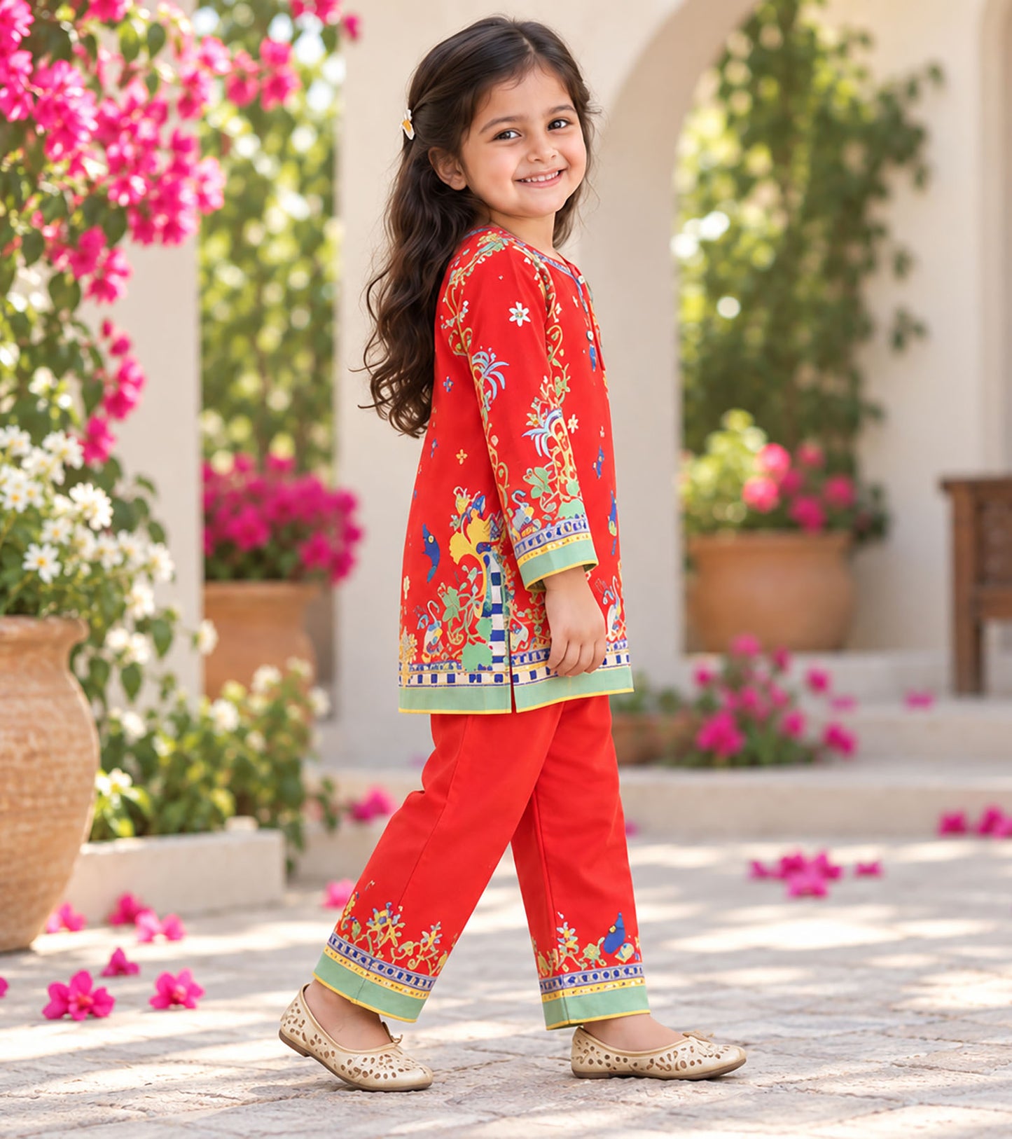 Festive Charm Girls Pyjama Kurta Set