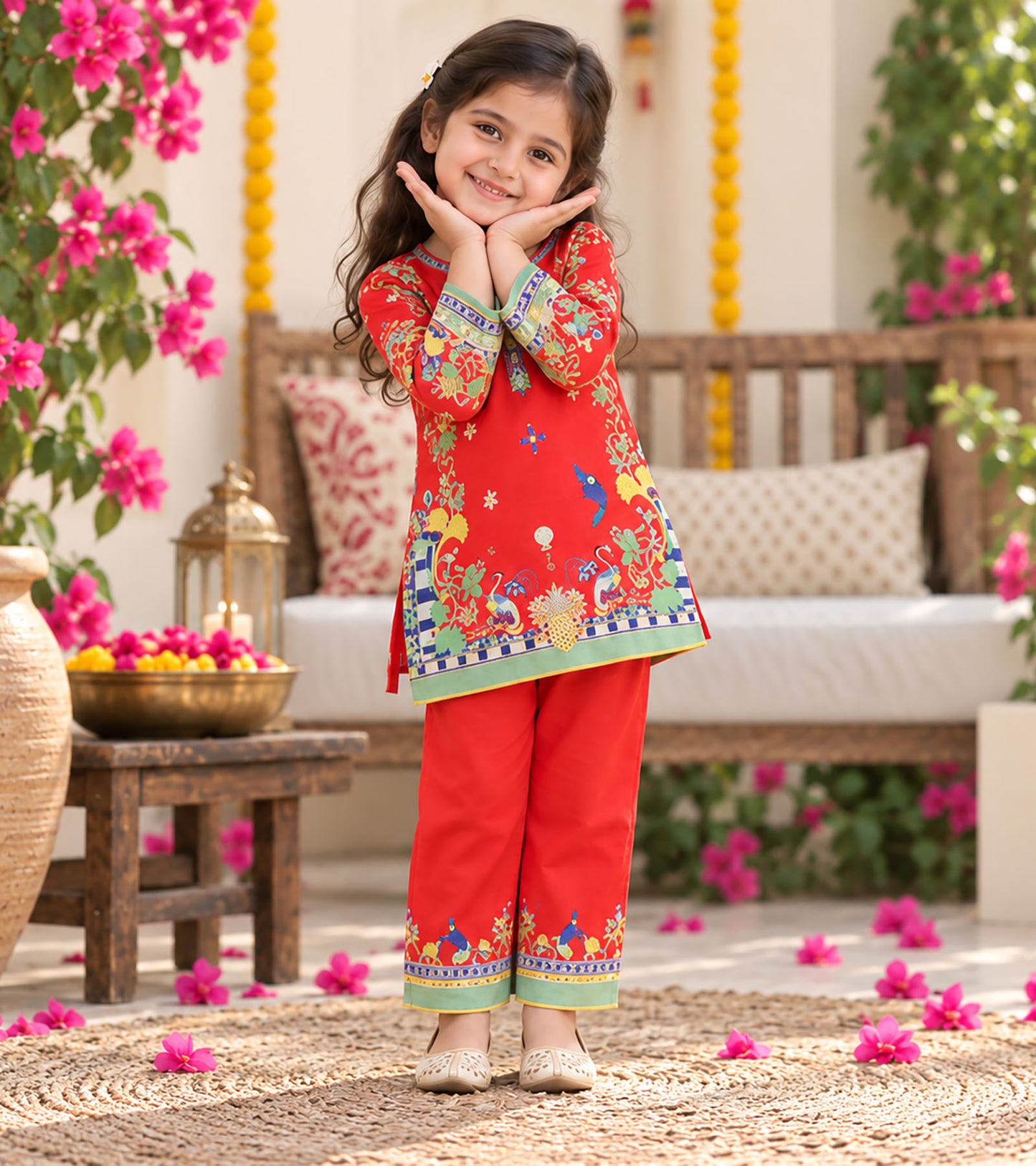 Festive Charm Girls Pyjama Kurta Set