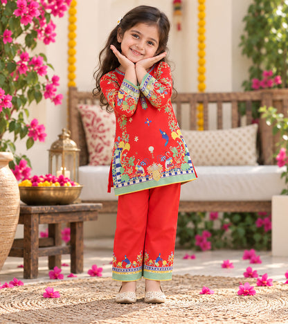 Festive Charm Girls Pyjama Kurta Set
