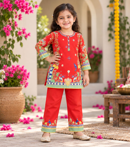 Festive Charm Girls Pyjama Kurta Set