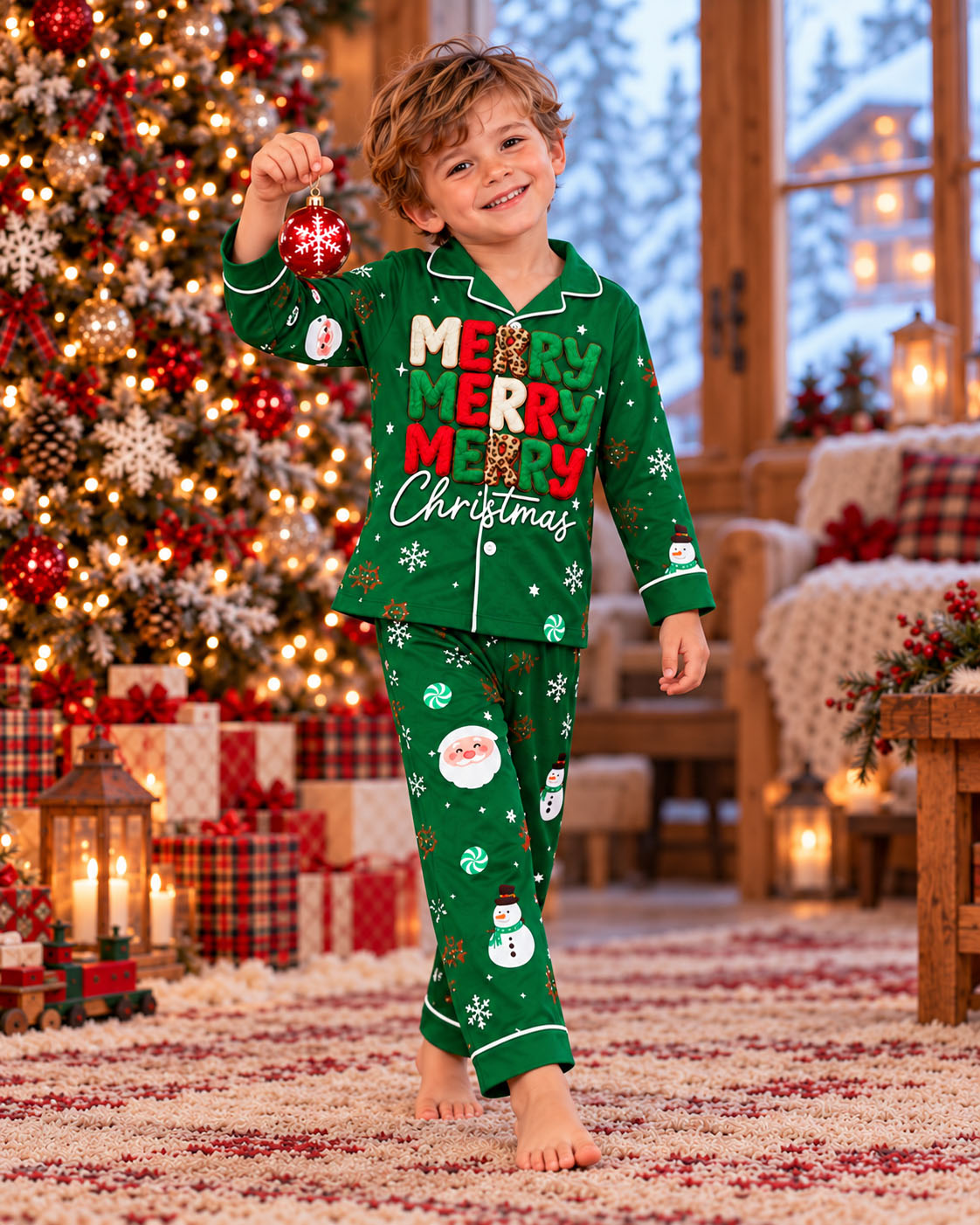 Festive Green Santa Christmas Pajama Sets
