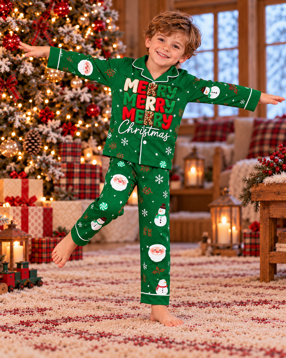 Festive Green Santa Christmas Pajama Sets