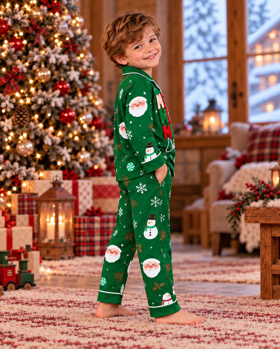 Festive Green Santa Christmas Pajama Sets