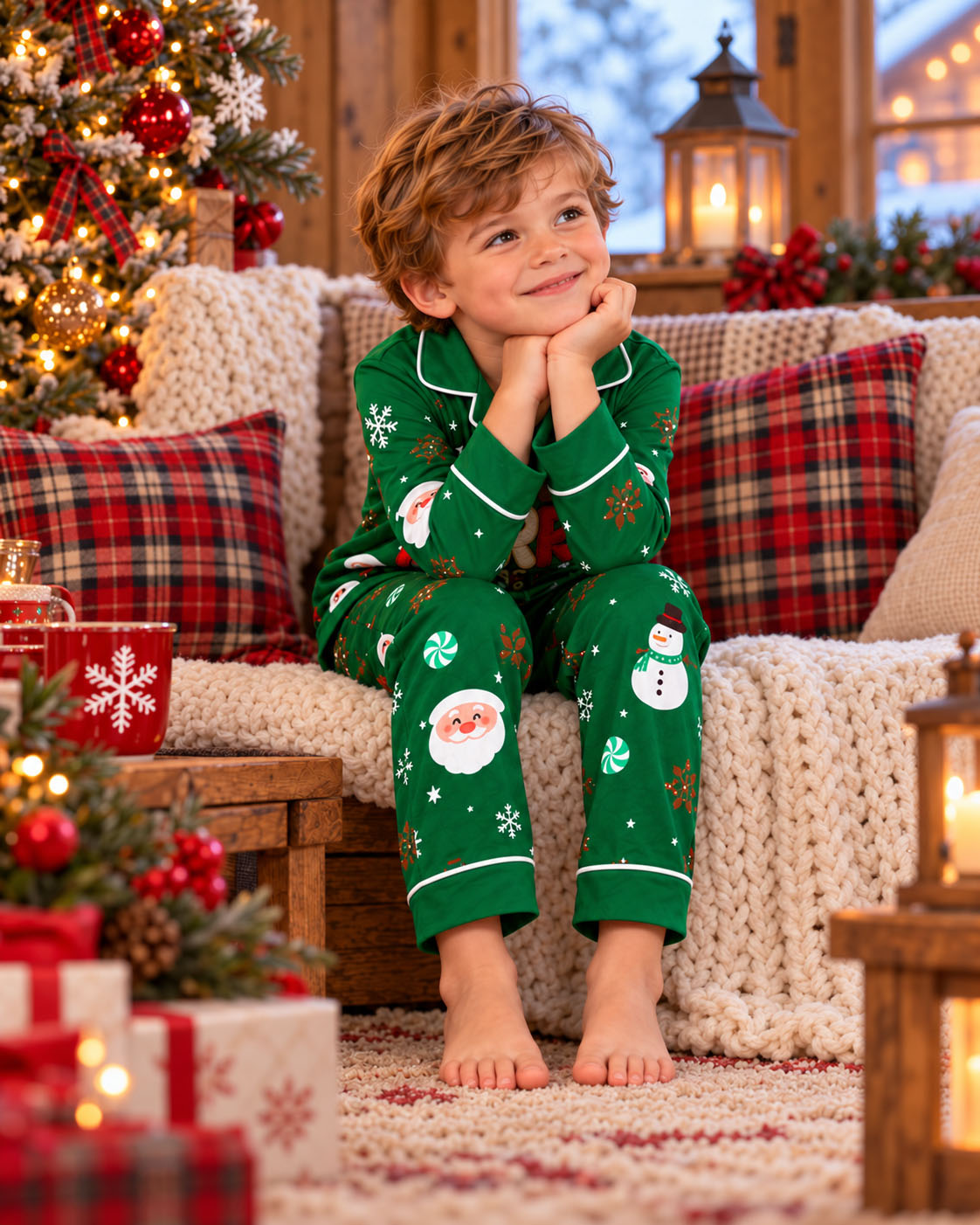 Festive Green Santa Christmas Pajama Sets