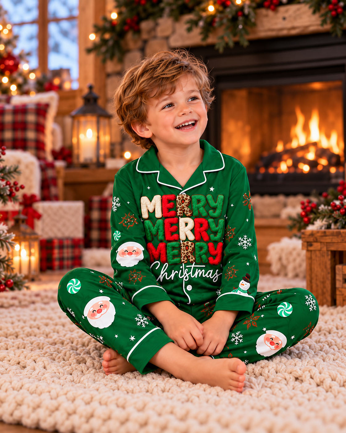 Festive Green Santa Christmas Pajama Sets