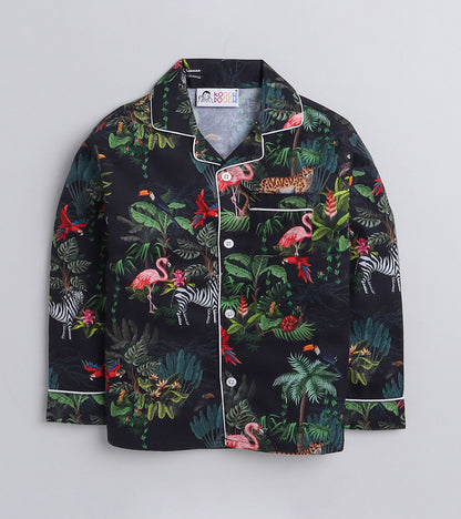 Flamingo Dark printed Nightsuit Set