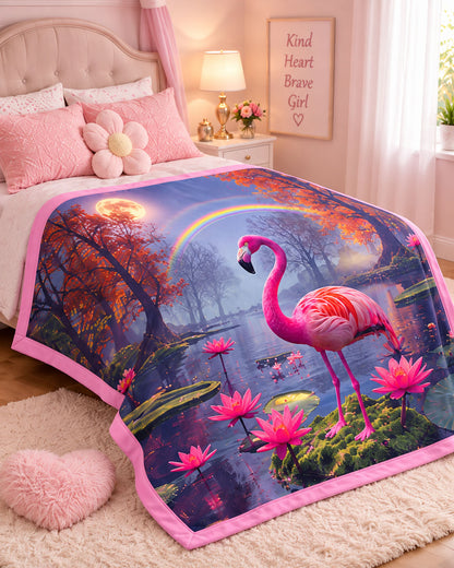 Flamingo Moon Garden Pure Cotton Blanket