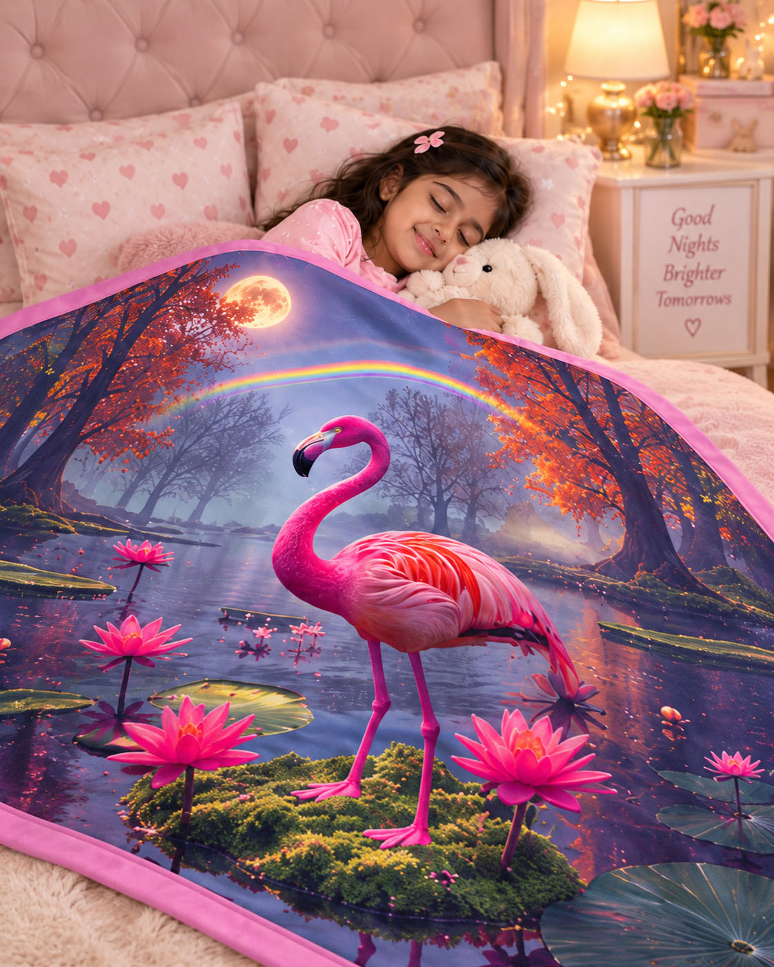 Flamingo Moon Garden Pure Cotton Blanket