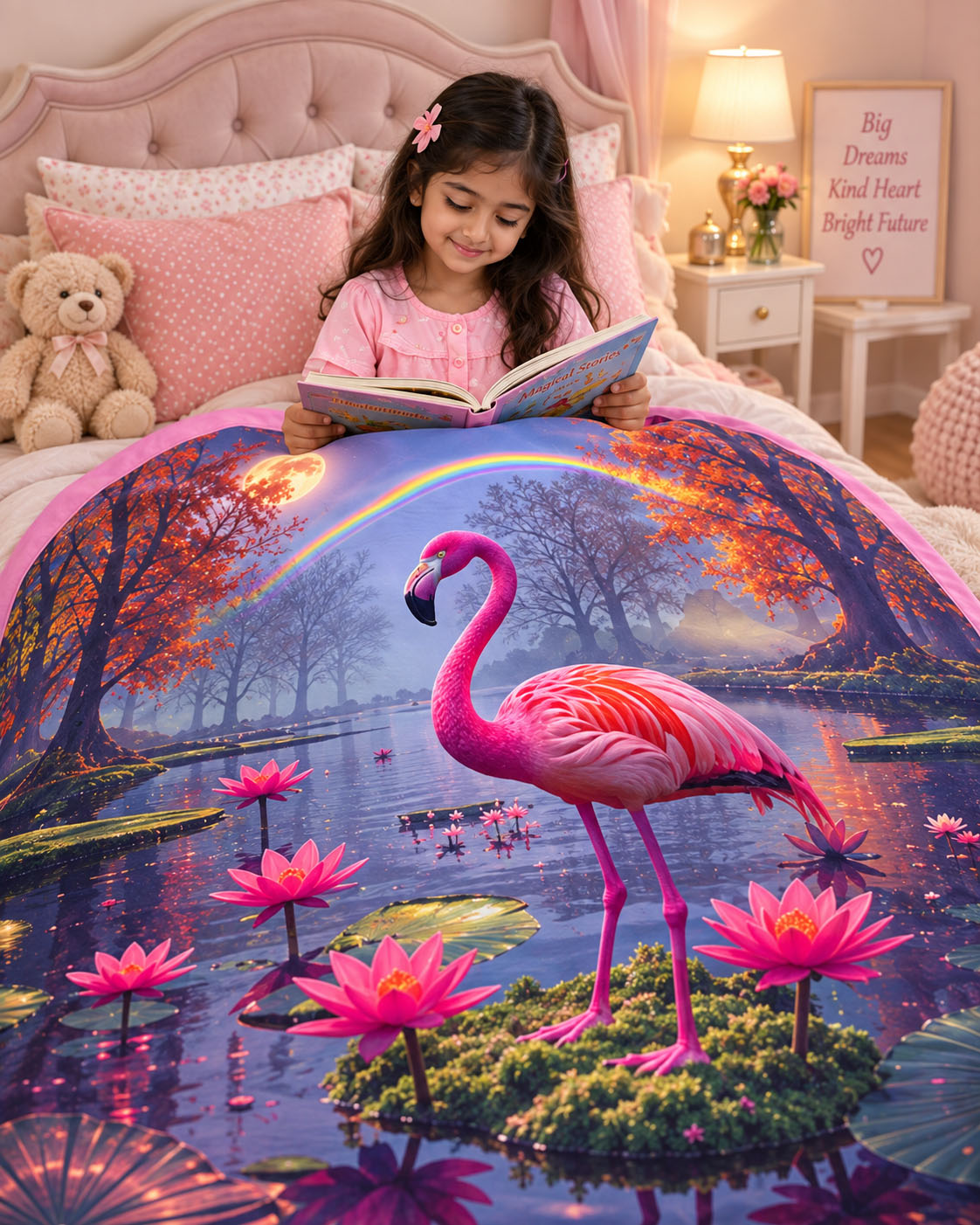 Flamingo Moon Garden Pure Cotton Blanket