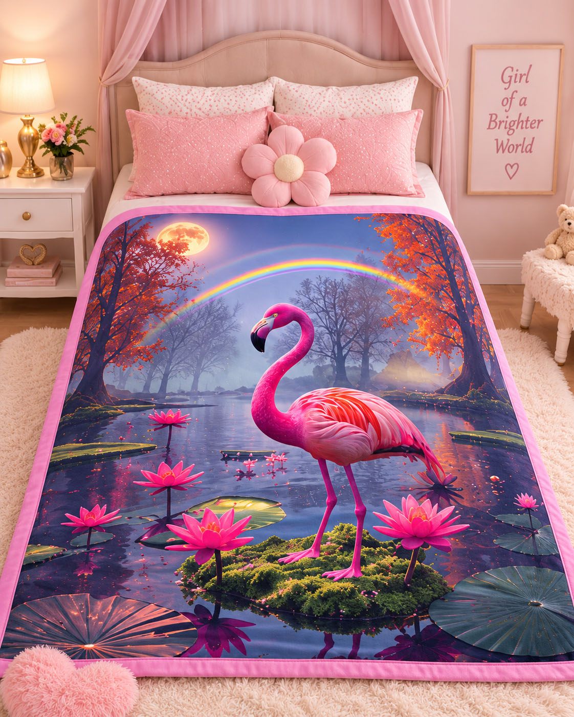 Flamingo Moon Garden Pure Cotton Blanket