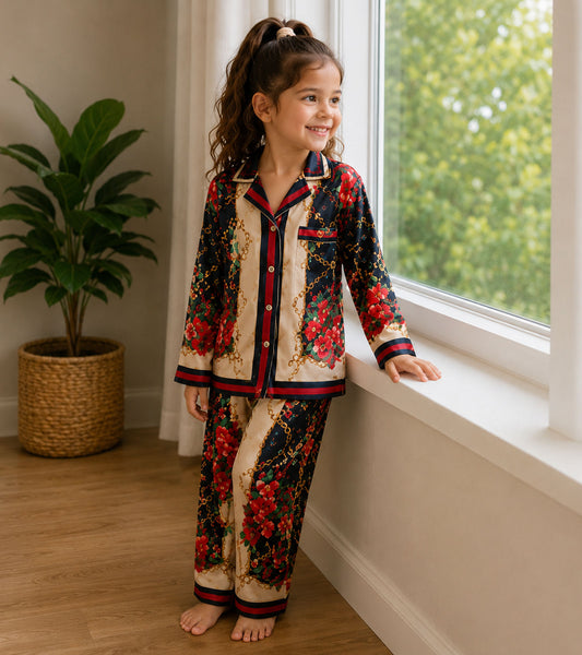 Flora Belle Printed Girls Pure Cotton Nightsuit Set