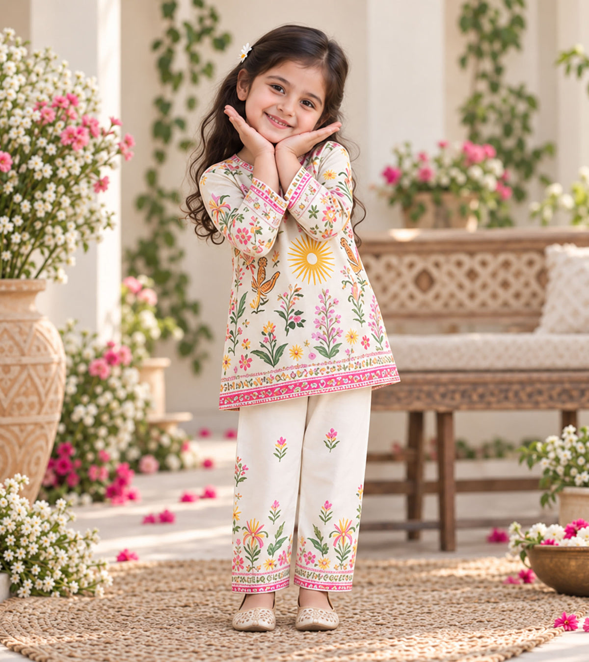 Floral Fiesta Girls Pyjama Kurta Set