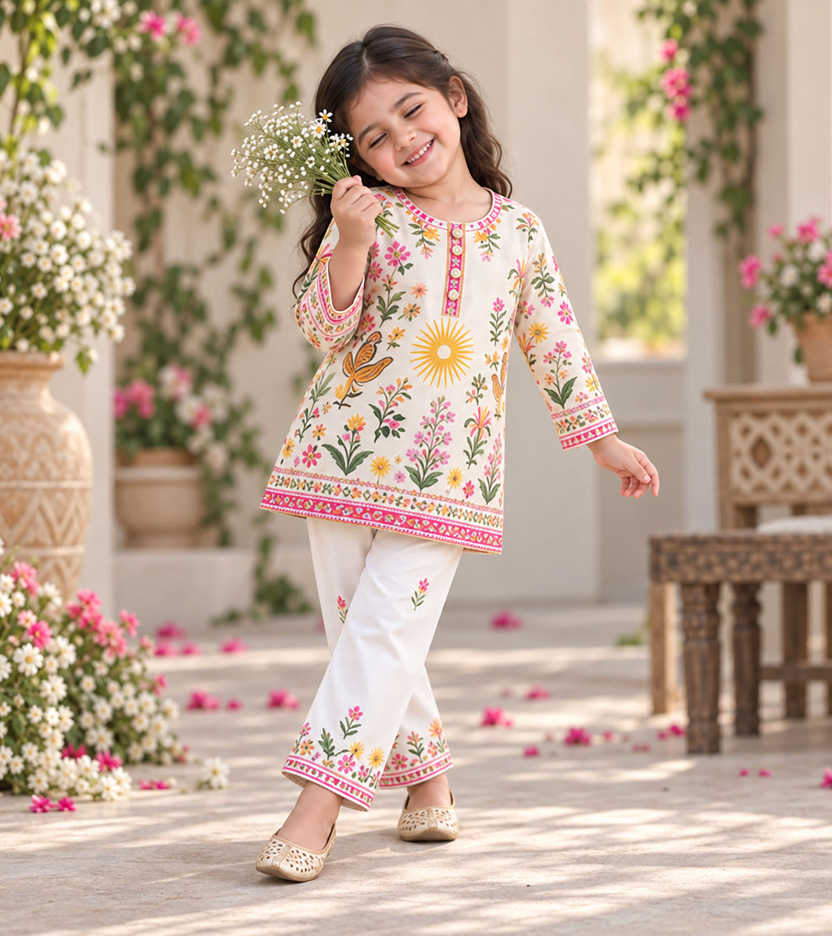 Floral Fiesta Girls Pyjama Kurta Set