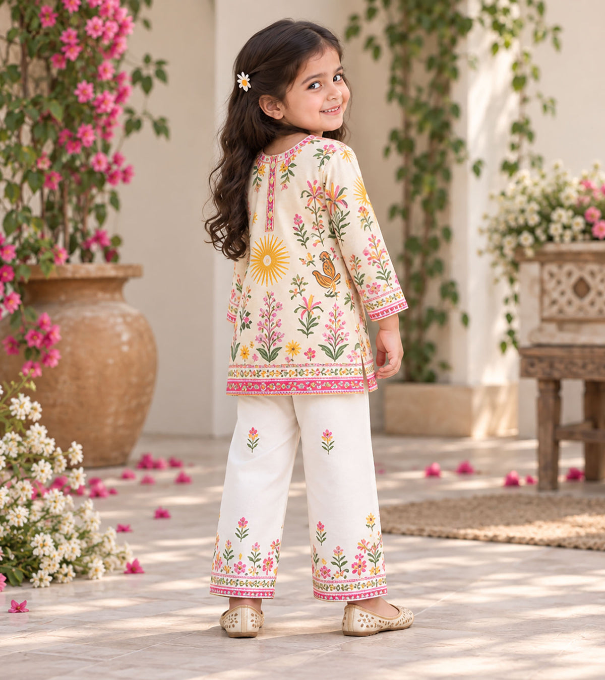 Floral Fiesta Girls Pyjama Kurta Set
