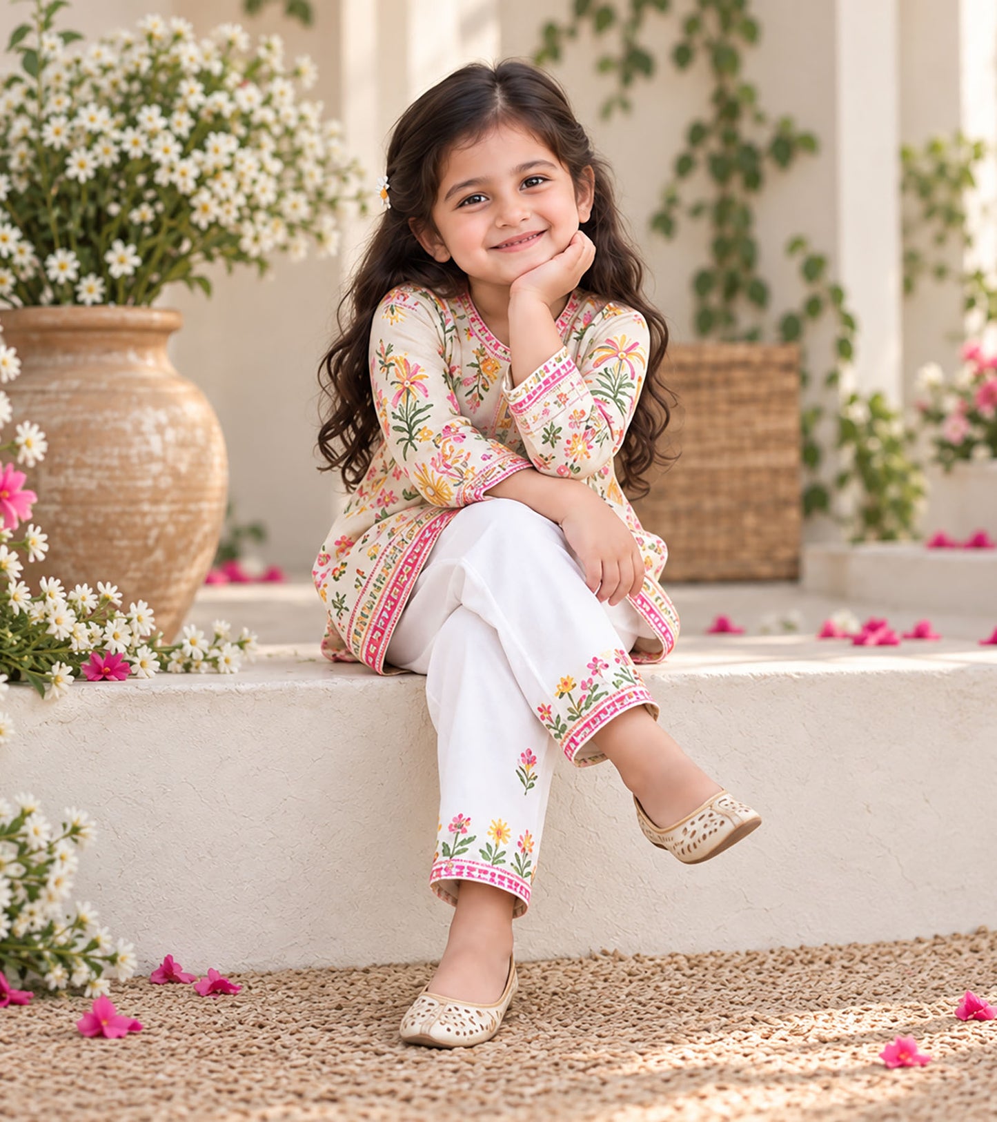 Floral Fiesta Girls Pyjama Kurta Set