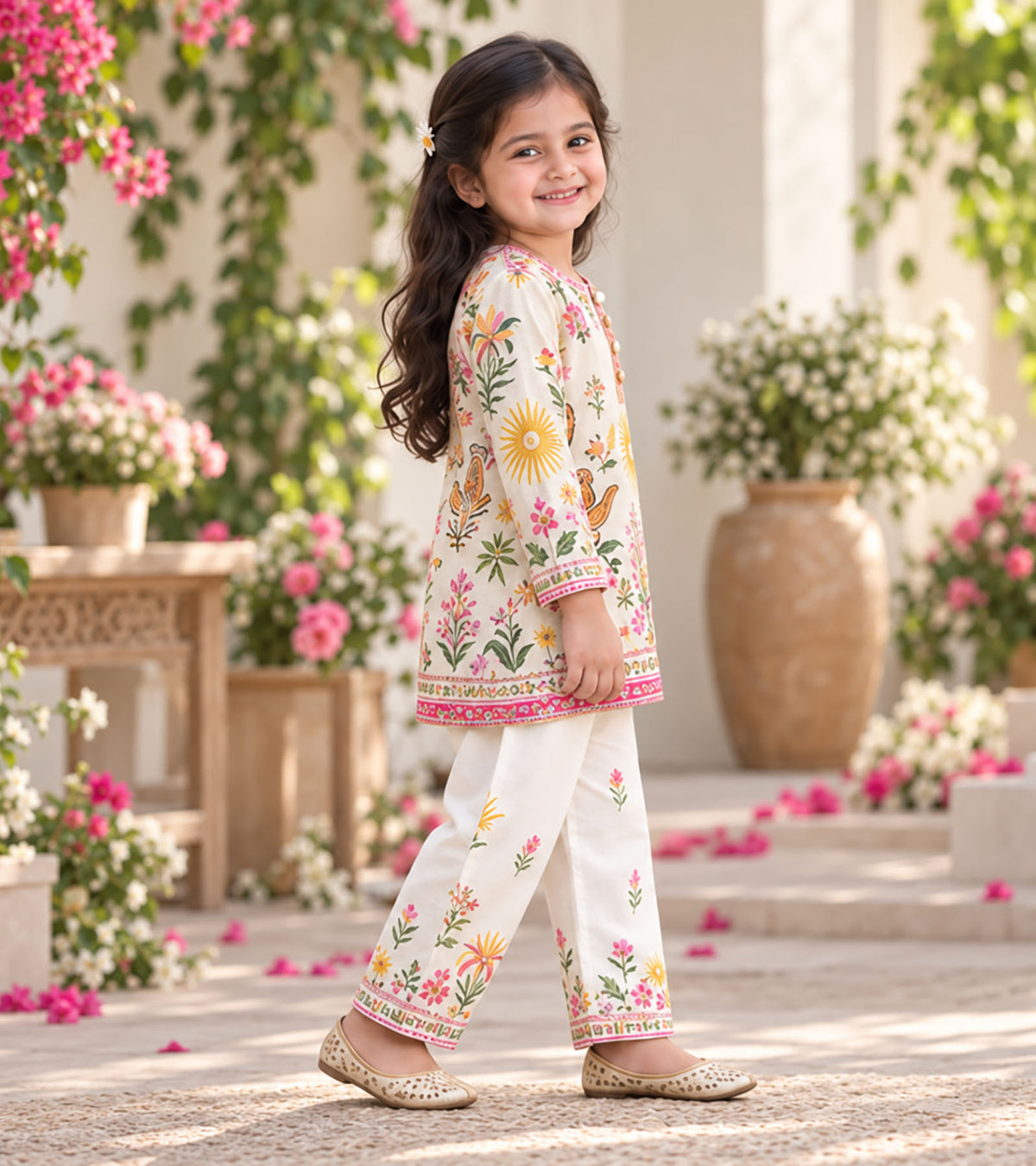 Floral Fiesta Girls Pyjama Kurta Set