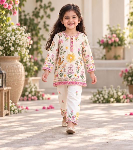 Floral Fiesta Girls Pyjama Kurta Set