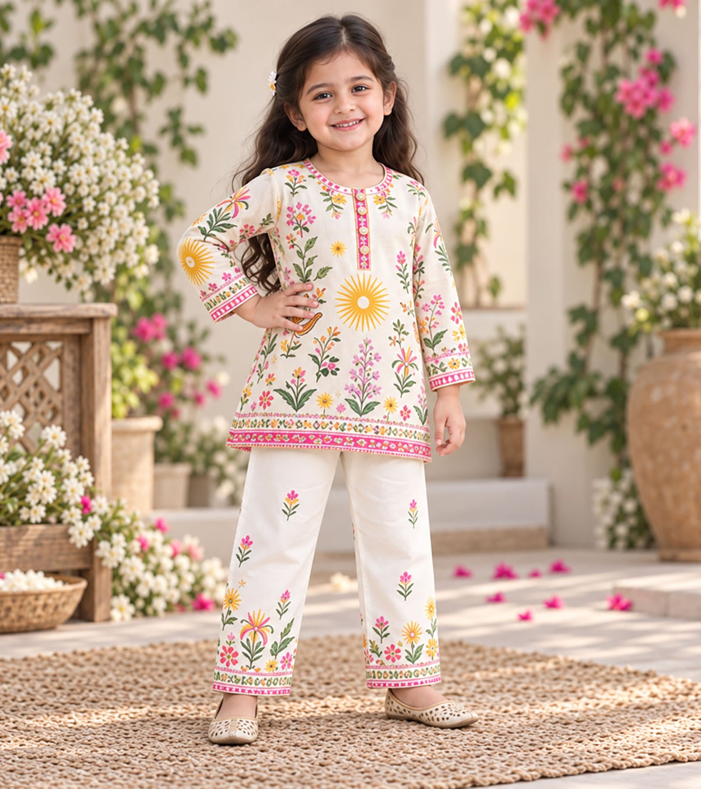 Floral Fiesta Girls Pyjama Kurta Set