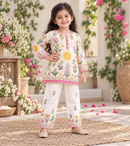 Floral Fiesta Girls Pyjama Kurta Set