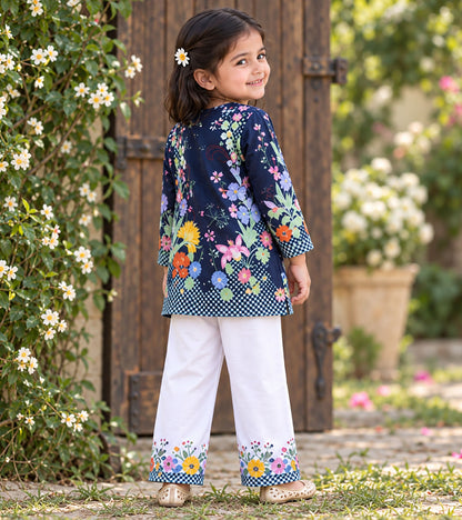 Floral Noir Girls Pyjama Kurta Set