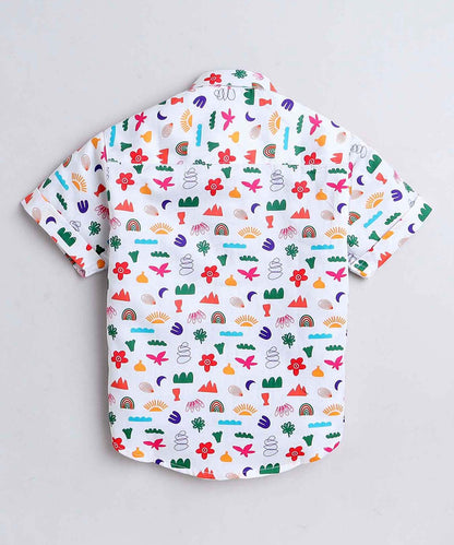 Multi Floral Print Pure Cotton Half Sleeve Shirt For Boys A