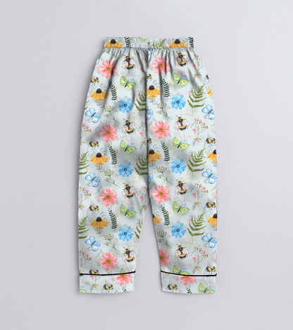 Flower Printed Girls Pure Cotton Nightsuit Set