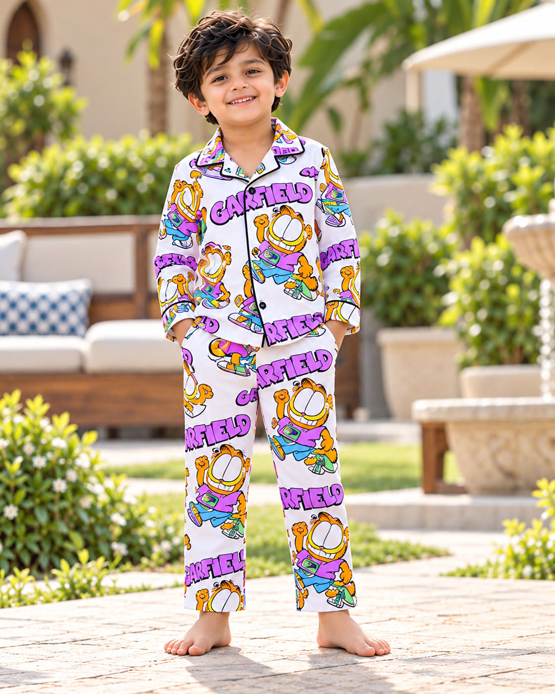 Funky Feline Pure Cotton Printed Boys Nightsuit Set