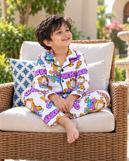 Funky Feline Pure Cotton Printed Boys Nightsuit Set
