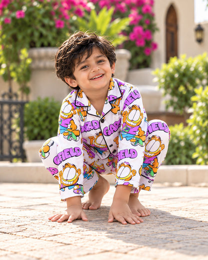 Funky Feline Pure Cotton Printed Boys Nightsuit Set
