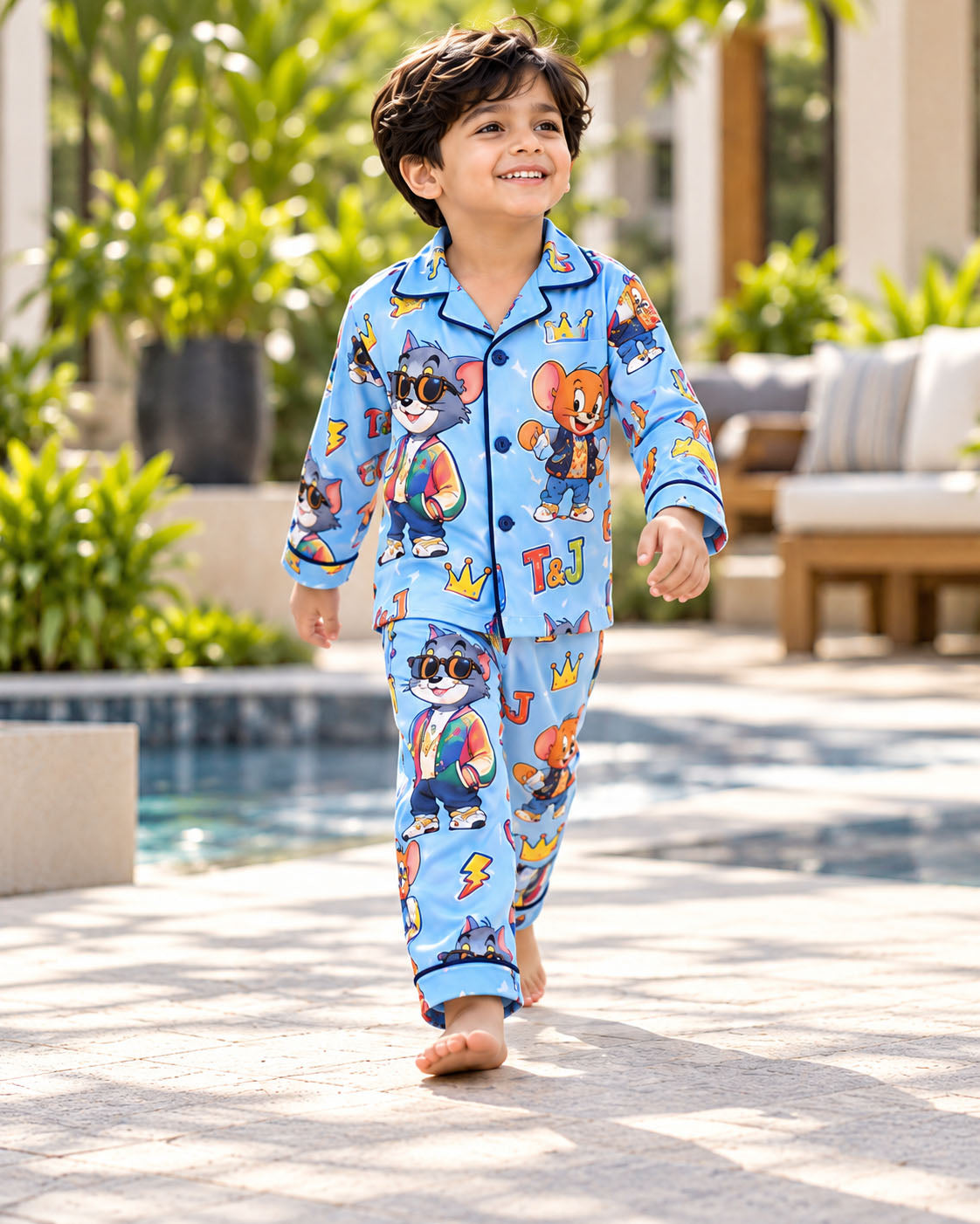 Funky Friends Pure Cotton Printed Boys Nightsuit Set
