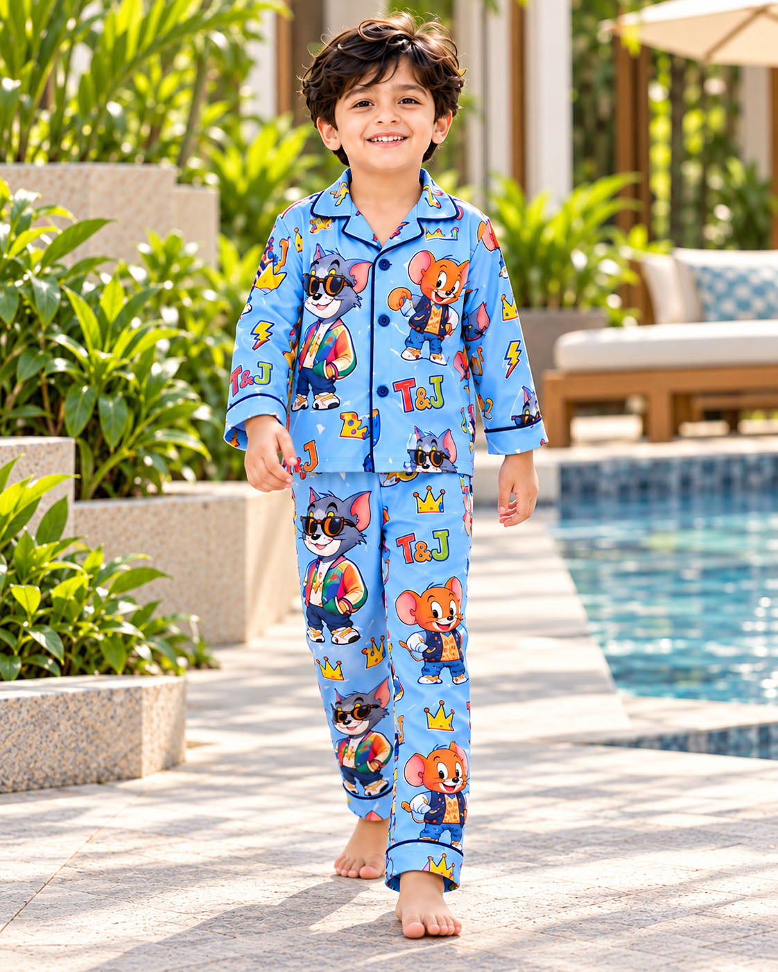 Funky Friends Pure Cotton Printed Boys Nightsuit Set