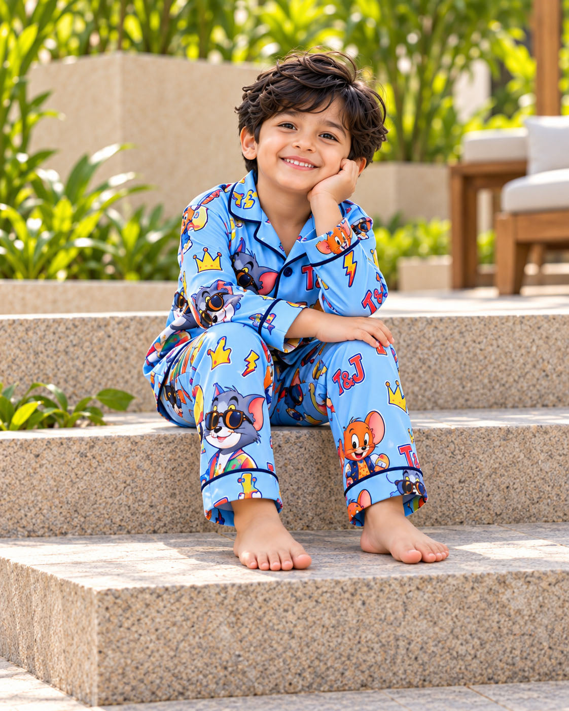 Funky Friends Pure Cotton Printed Boys Nightsuit Set