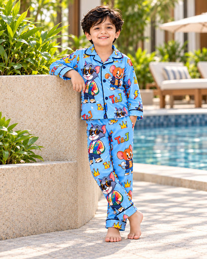 Funky Friends Pure Cotton Printed Boys Nightsuit Set