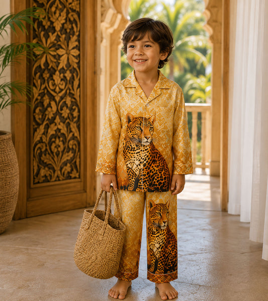 Golden Leopard Luxe Pure Cotton Printed Nightsuit Set