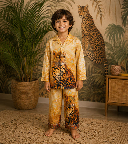 Golden Leopard Luxe Pure Cotton Printed Nightsuit Set