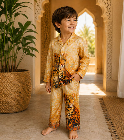 Golden Leopard Luxe Pure Cotton Printed Nightsuit Set