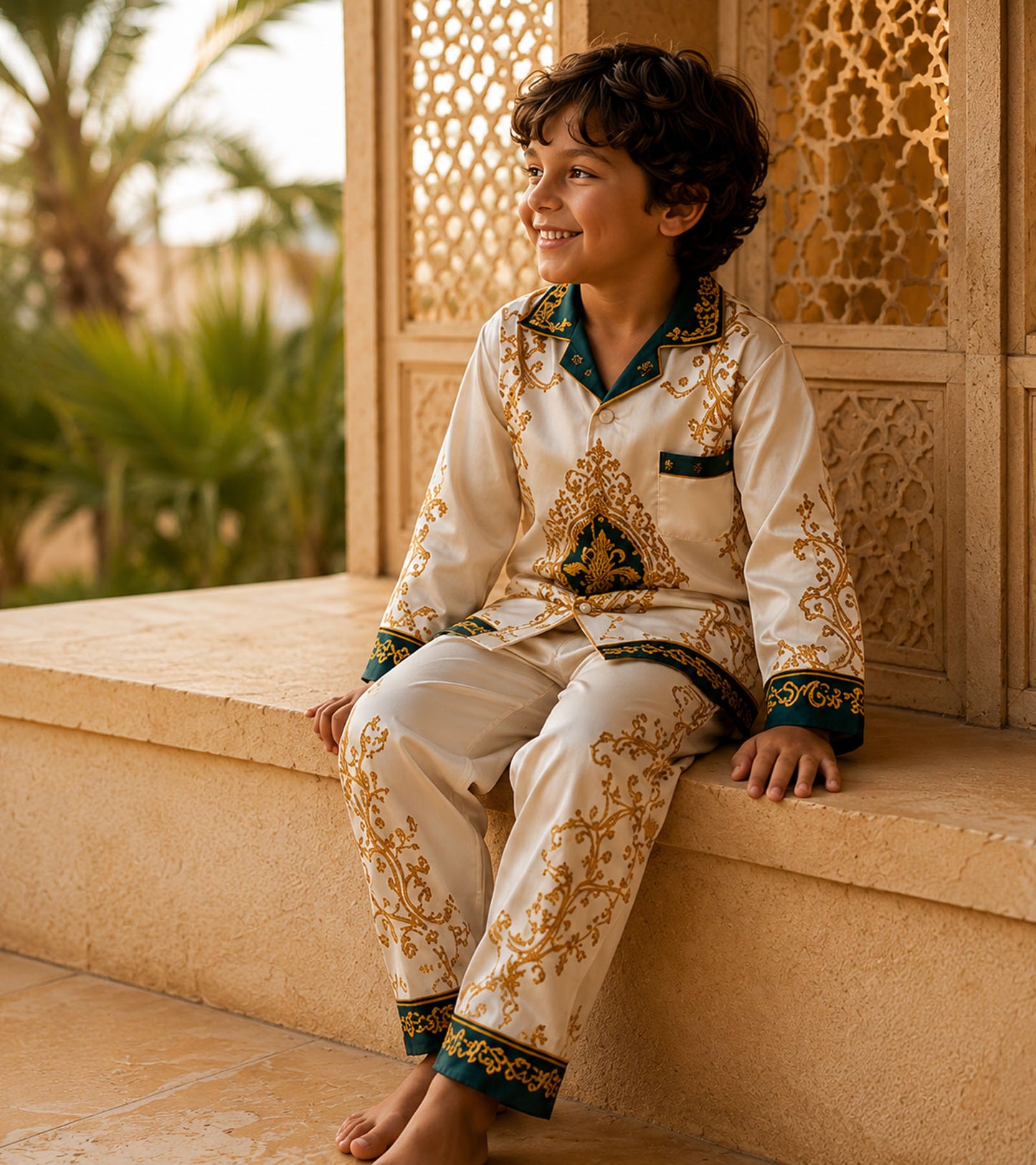 Golden Majesty Luxe Pure Cotton Printed Nightsuit Set