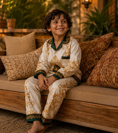 Golden Majesty Luxe Pure Cotton Printed Nightsuit Set