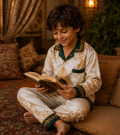 Golden Majesty Luxe Pure Cotton Printed Nightsuit Set