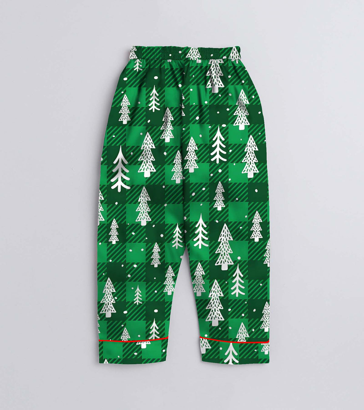 Green Checks And Tree Pure Cotton Christmas Printed Nightsuit Set