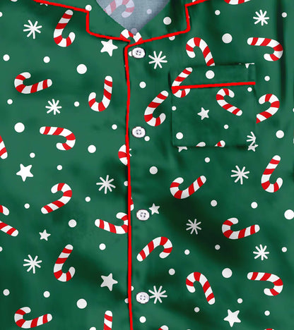 Green Christmas Theme Cotton Christmas Printed Nightsuit Set