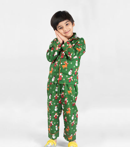 Emerald Santa Christmas Printed Nightsuit Set